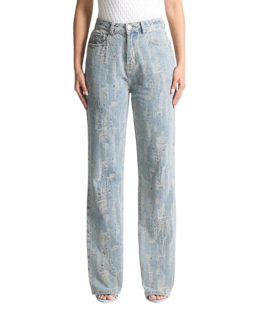 Florence Distressed High Rise Straight Leg Jeans