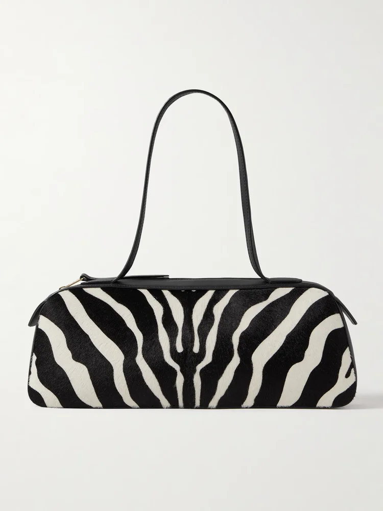 Simona leather-trimmed zebra-print calf hair shoulder bag