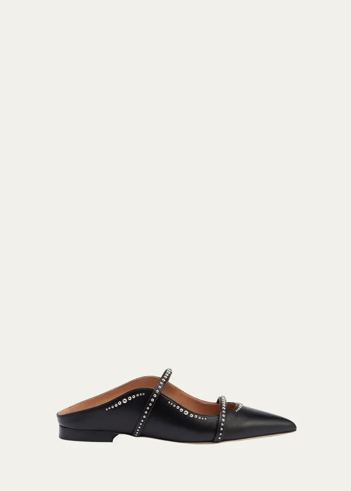Maureen Studded Leather Double-Strap Flat Mules