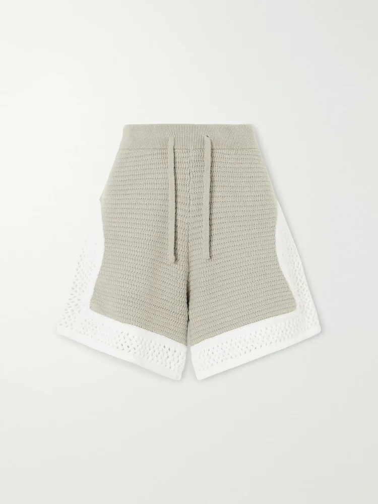 Crocheted straight-leg cotton shorts