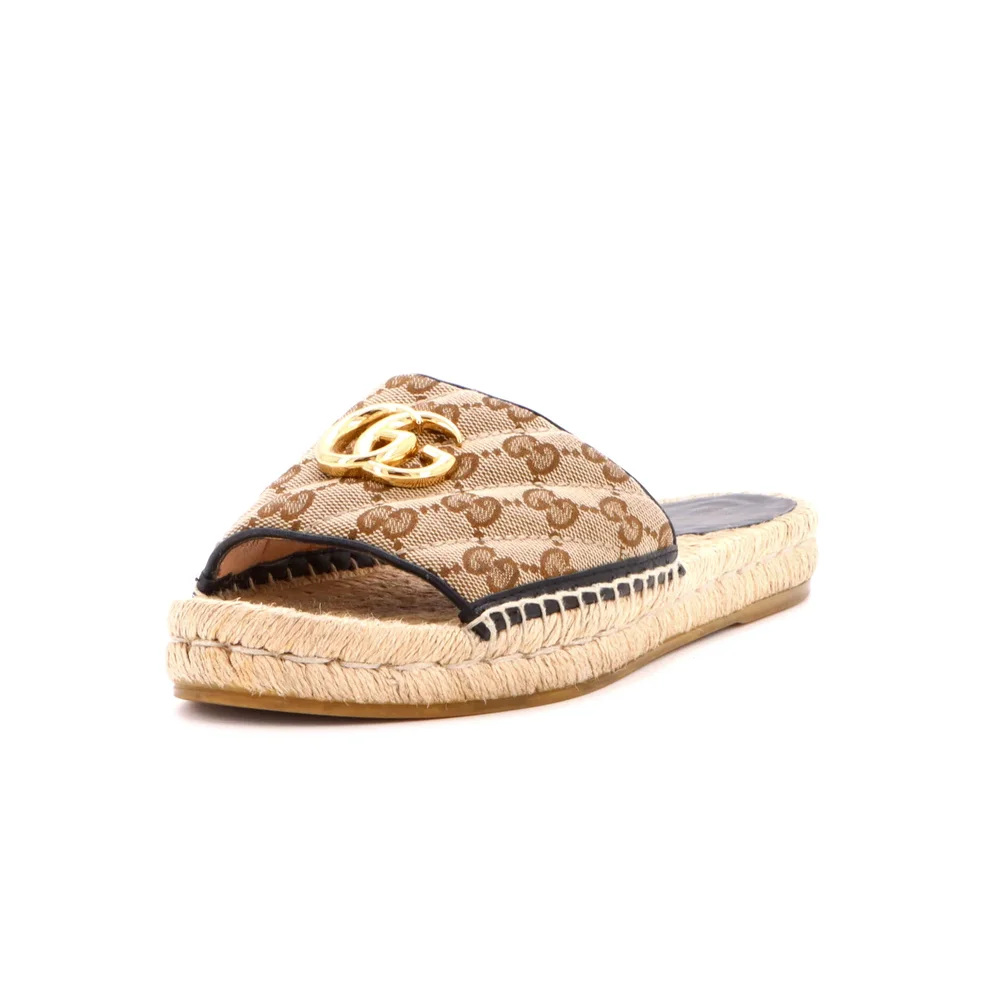 Pre-Owned GG Marmont Espadrilles Slide Sandals Diagonal Quilted GG Canvas