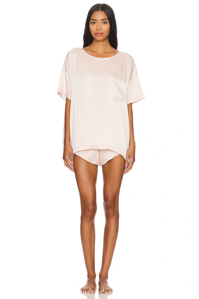 Washable Silk Tee Short Set in Delicate Pink