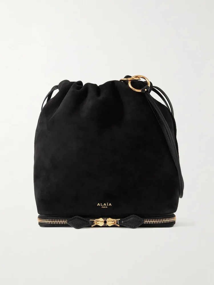 Le Pochon leather-trimmed suede shoulder bag
