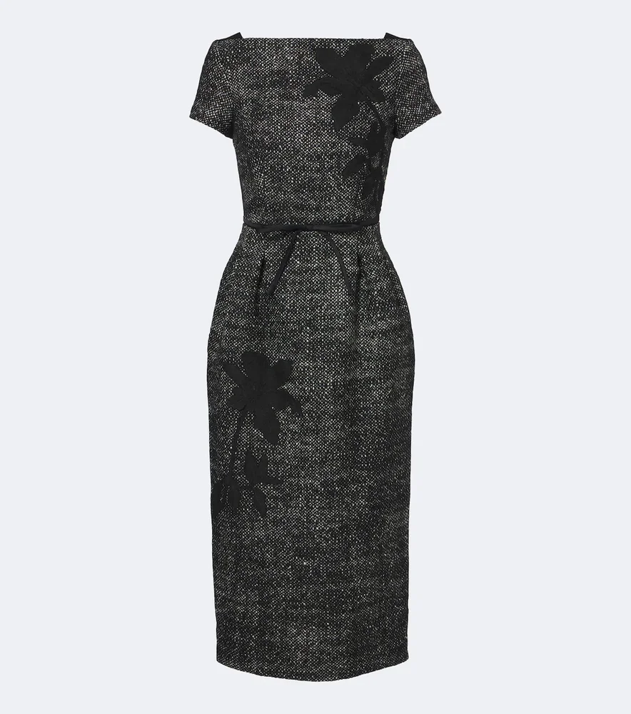 Embroidered wool-blend midi dress