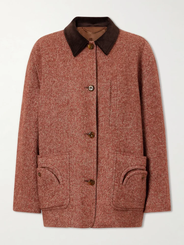 Clelia corduroy-trimmed herringbone jacket