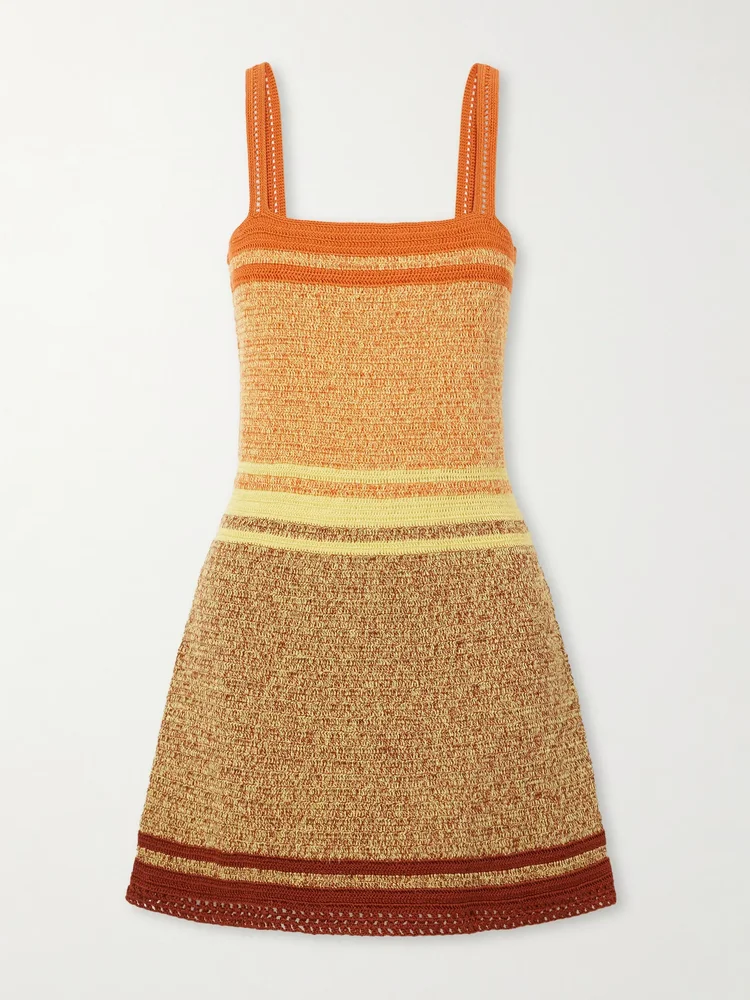 Plumar striped crocheted cotton mini dress
