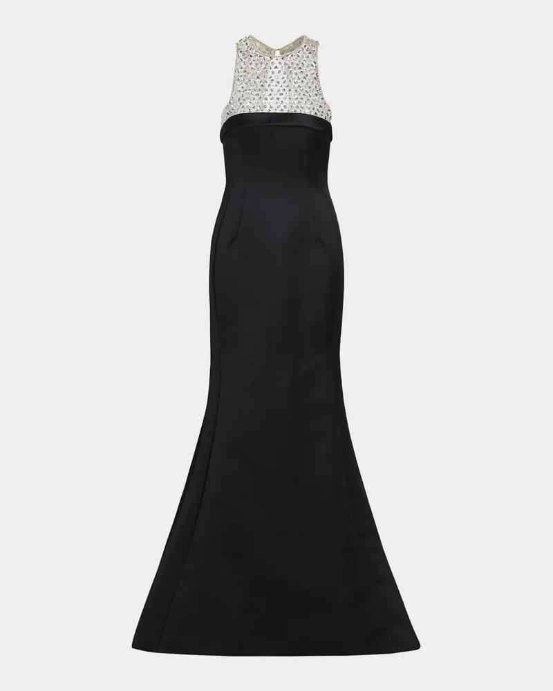 Hunter Crystal And Satin Halter Trumpet Gown