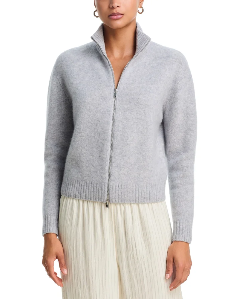 100% Cashmere Brushed Zip Front Sweater