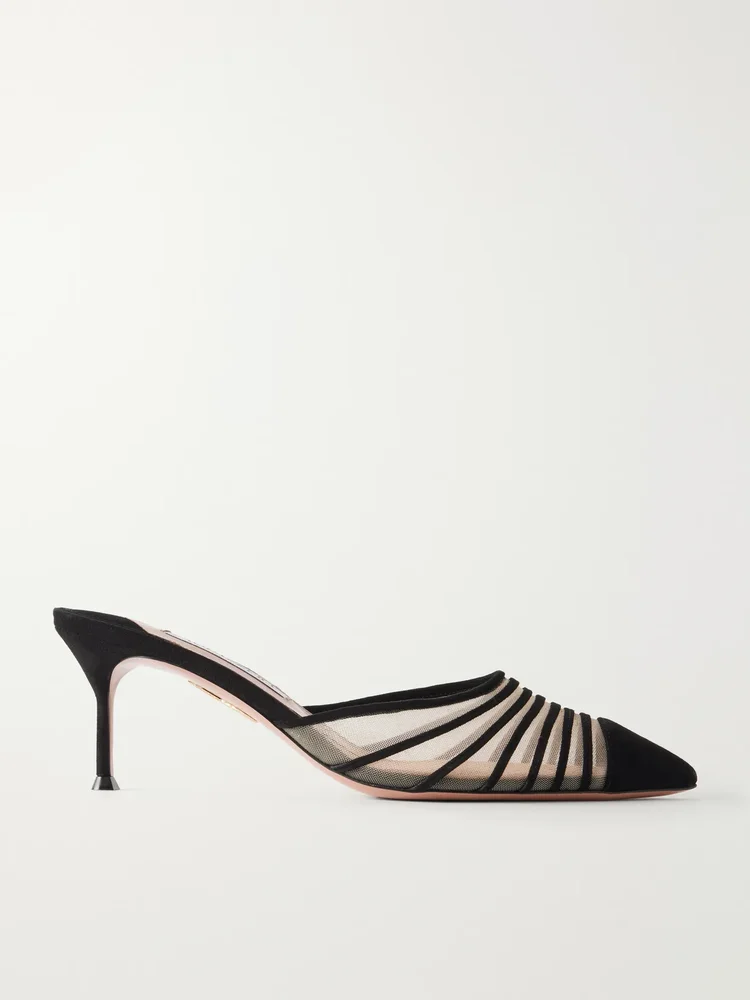 Dream Girl 65 suede-trimmed mesh mules