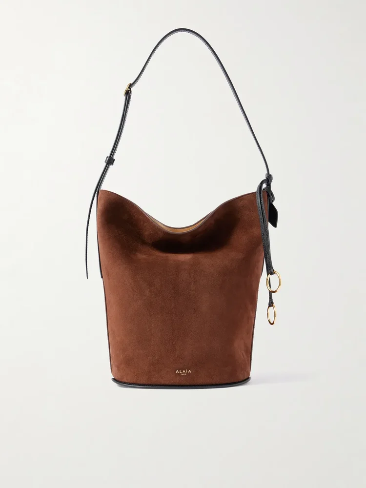Leather-trimmed suede tote