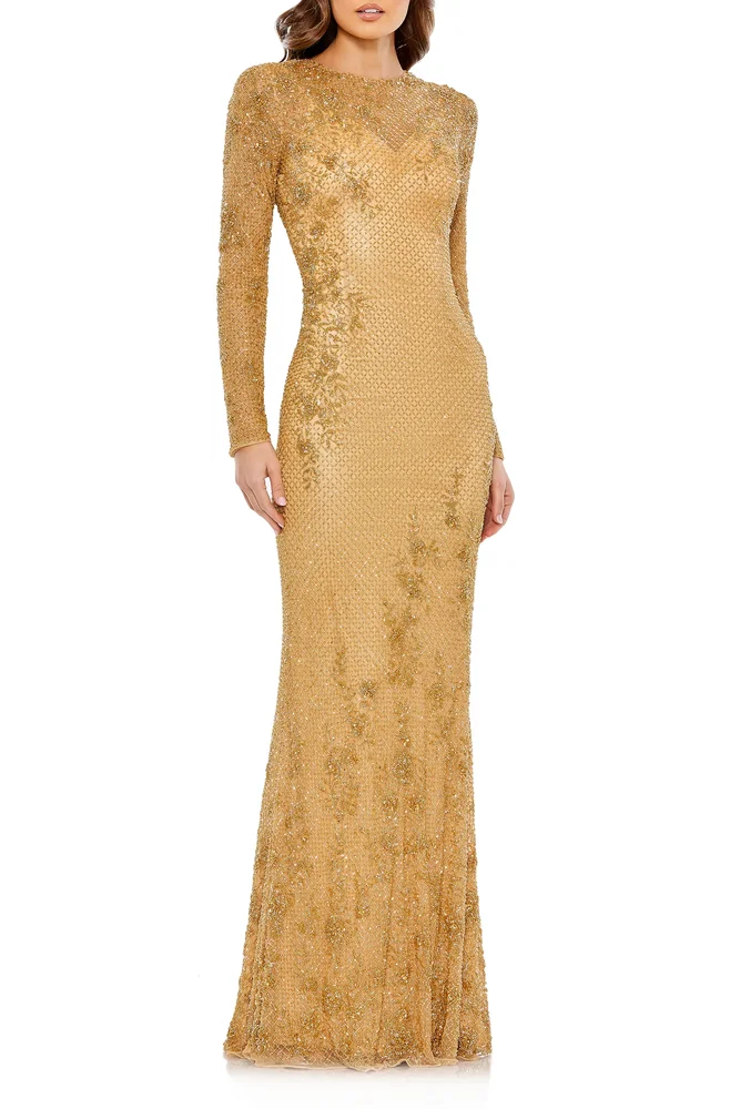 Long Sleeve Embellished Evening Gown