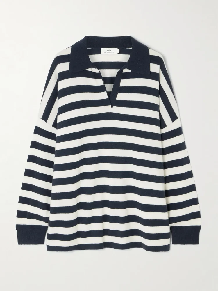 Victoria oversized striped cashmere polo sweater