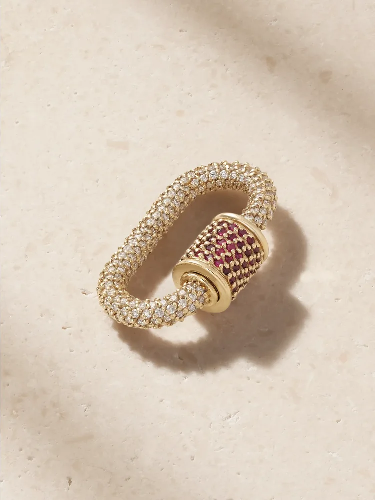 Allstone Lock 14-karat gold, diamond and ruby pendant