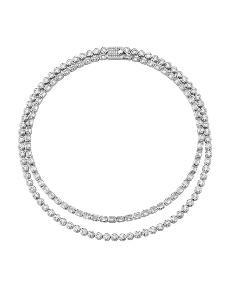 Celestial Double Strand Tennis Necklace in 14K White Gold, 42.36ctw Emerald & Brilliant Round Lab Grown Diamonds