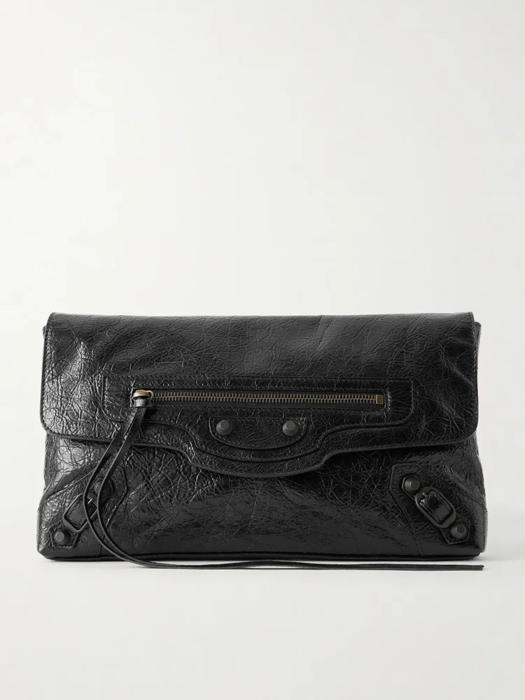 Balenciaga Le City crinkled-leather clutch