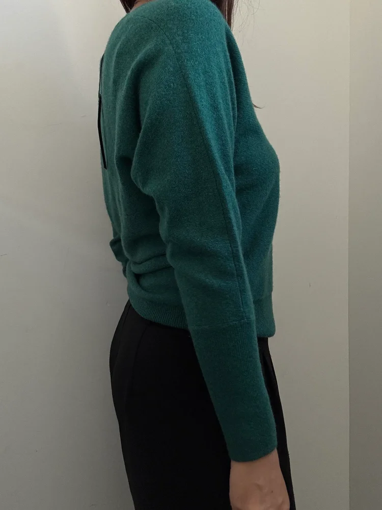 Vintage Cashmere Forest Green V-Neck Sweater Size Small