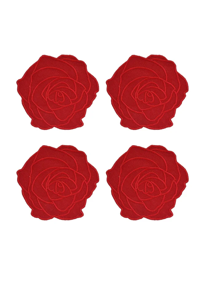 Red Rose Cocktaill Napkins Set Of 4