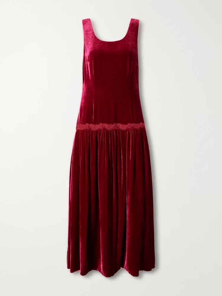 Estela open-back lace-trimmed velvet maxi dress