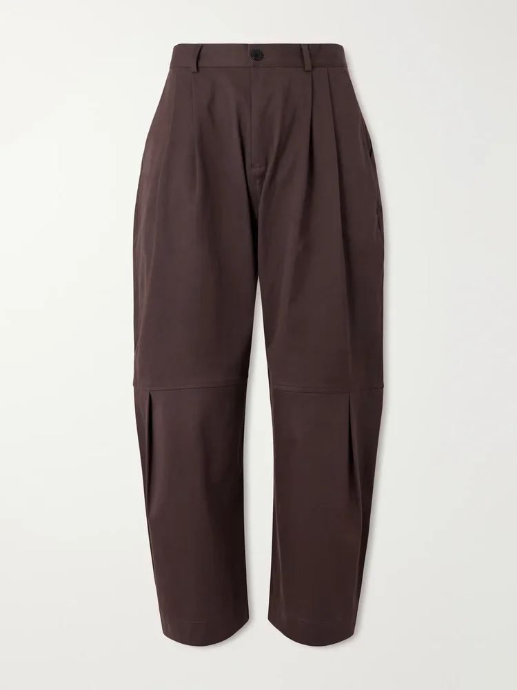 Zushi Barrel-Leg Pleated Cotton-Blend Trousers