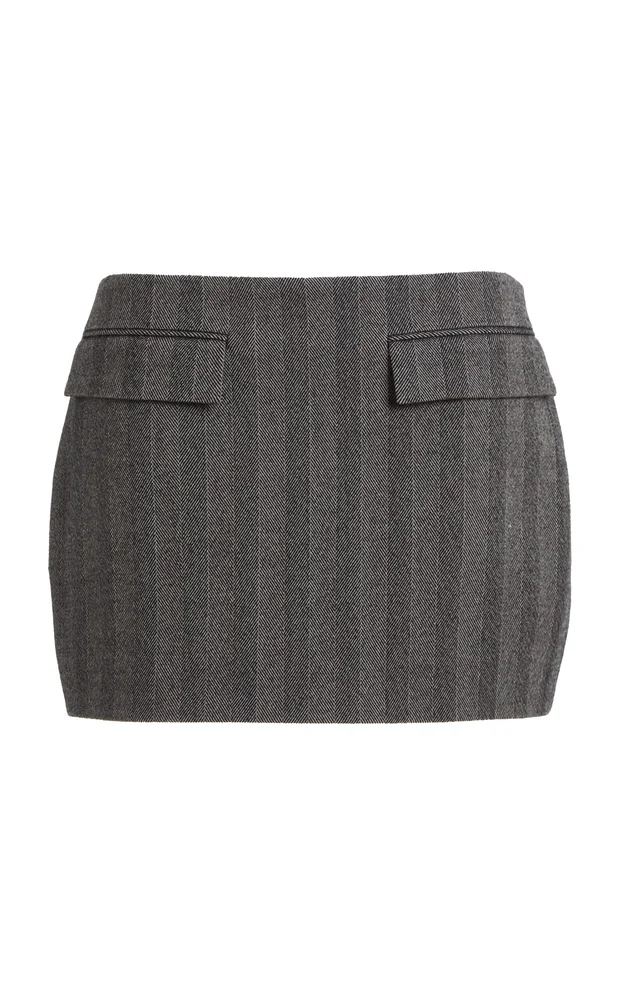 Herringbone Stretch-Wool Mini Skirt