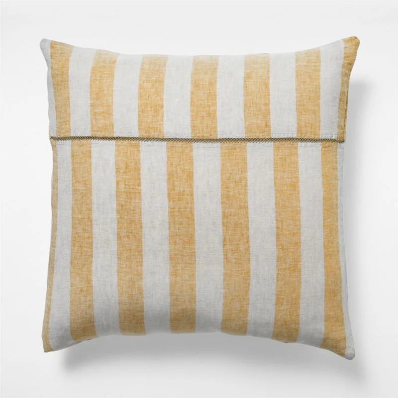 Aire Natural EUROPEAN FLAX -Certified Linen Cabana Stripe Arcadia Tan/Savannah Yellow Euro Bed Pillow Sham