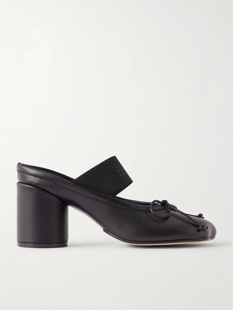 Bow-detailed leather mules
