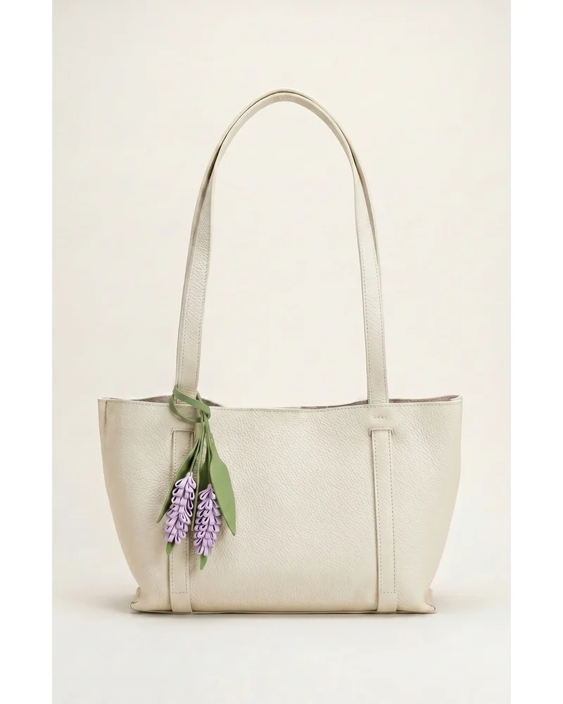 Pebbled Leather Tote Bag with Removable Pouch and Charm