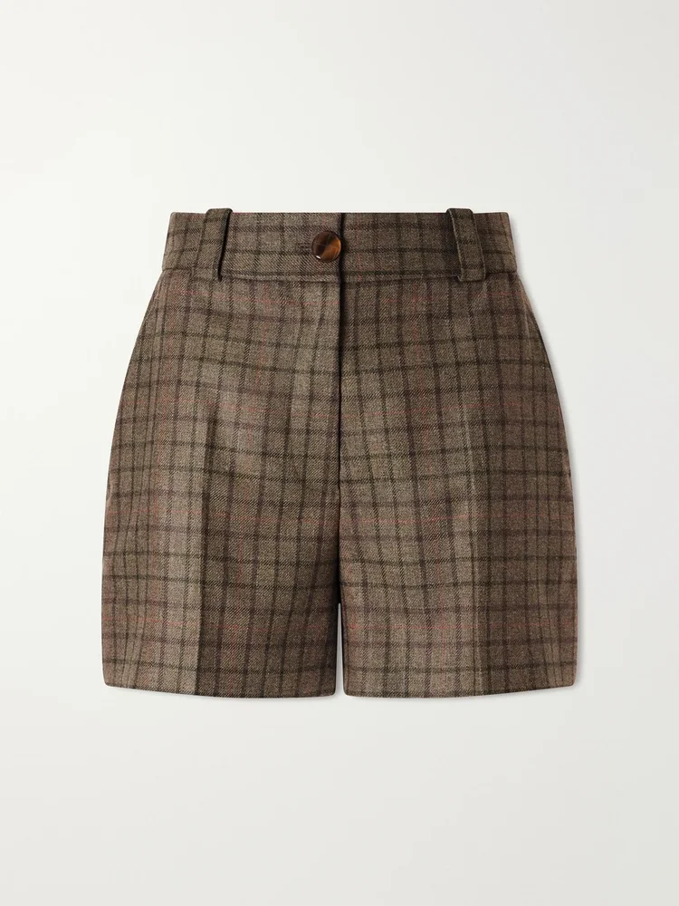 Teke checked wool and cashmere-blend shorts