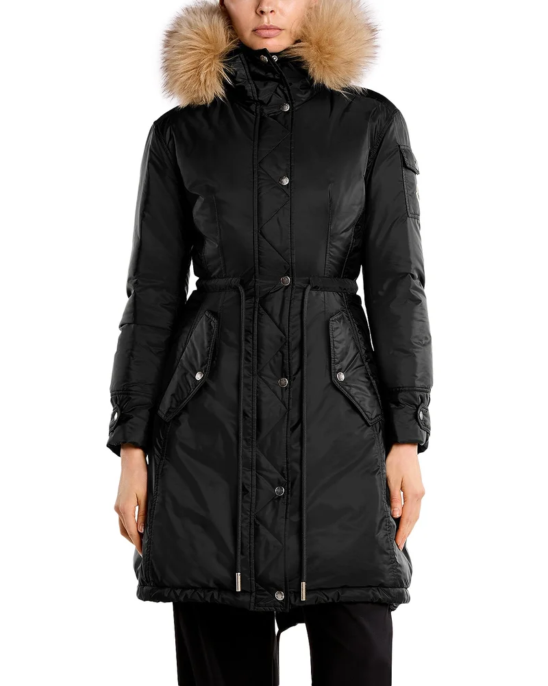 Moustique Hooded Shearling Trim Long Down Parka