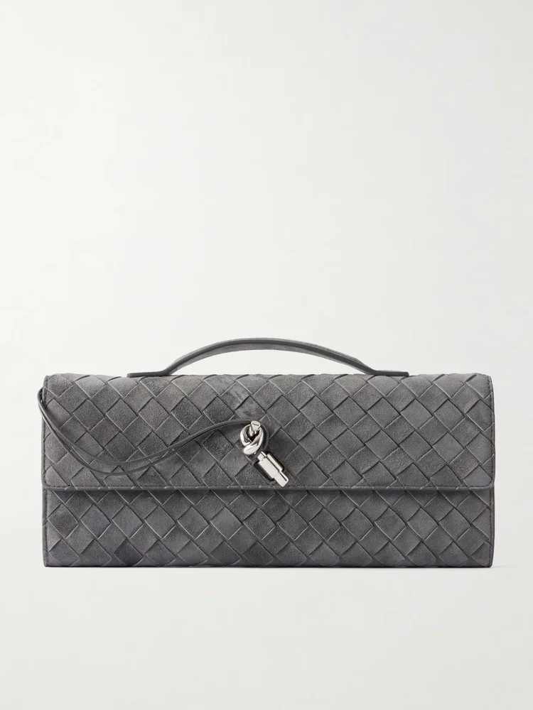 Intrecciato suede clutch