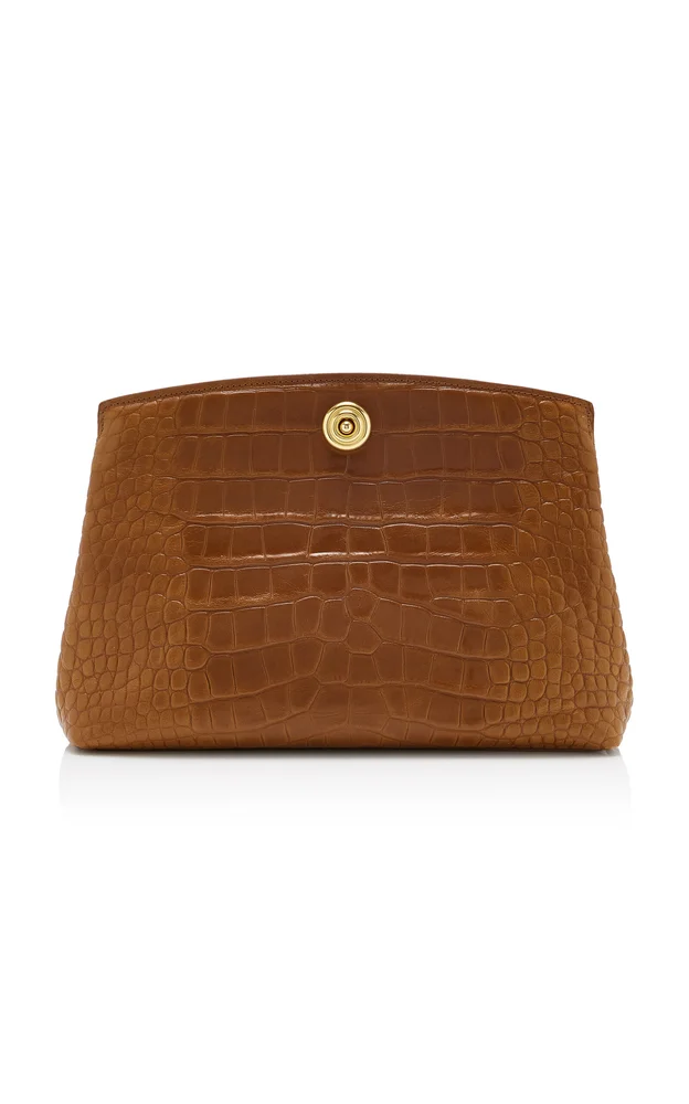 Pushlock Croc-Effect Leather Pouch
