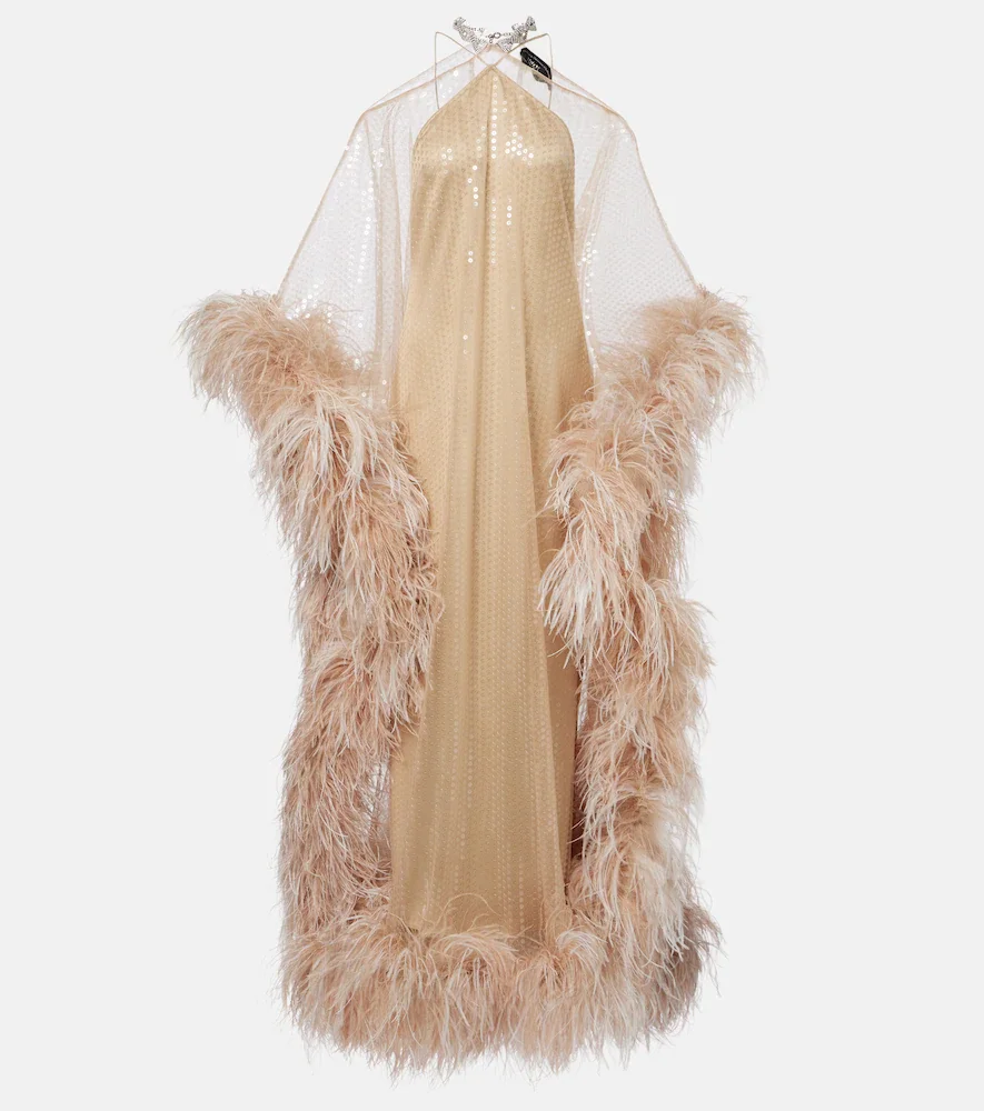 tallermarmo.com Taller Marmo Sza Sza Disco feather-trimmed kaftan
