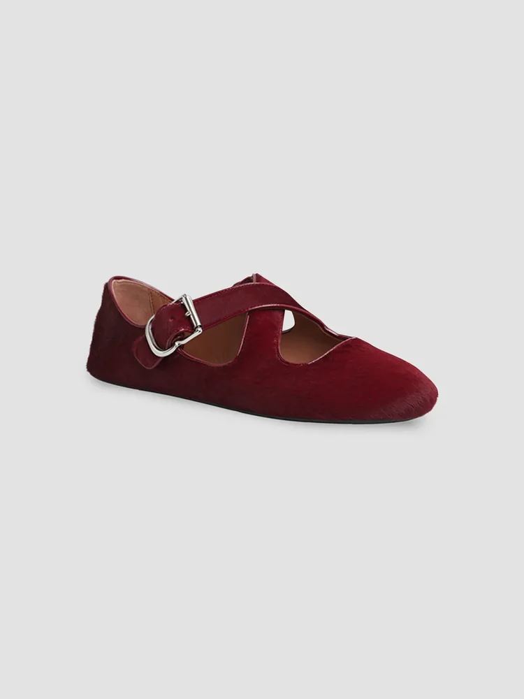 Calf Hair Crisscross Ballerina Flats