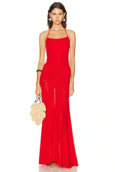 Nensi Ruched Mesh Maxi Dress
