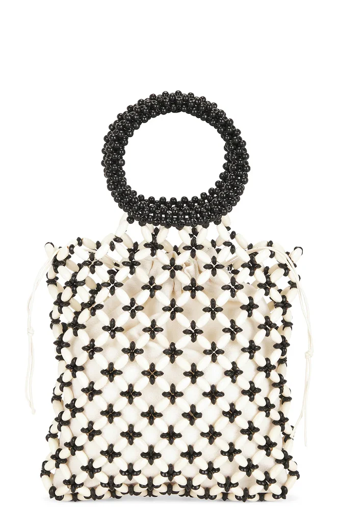 Beaded Top Handle Tote Bag