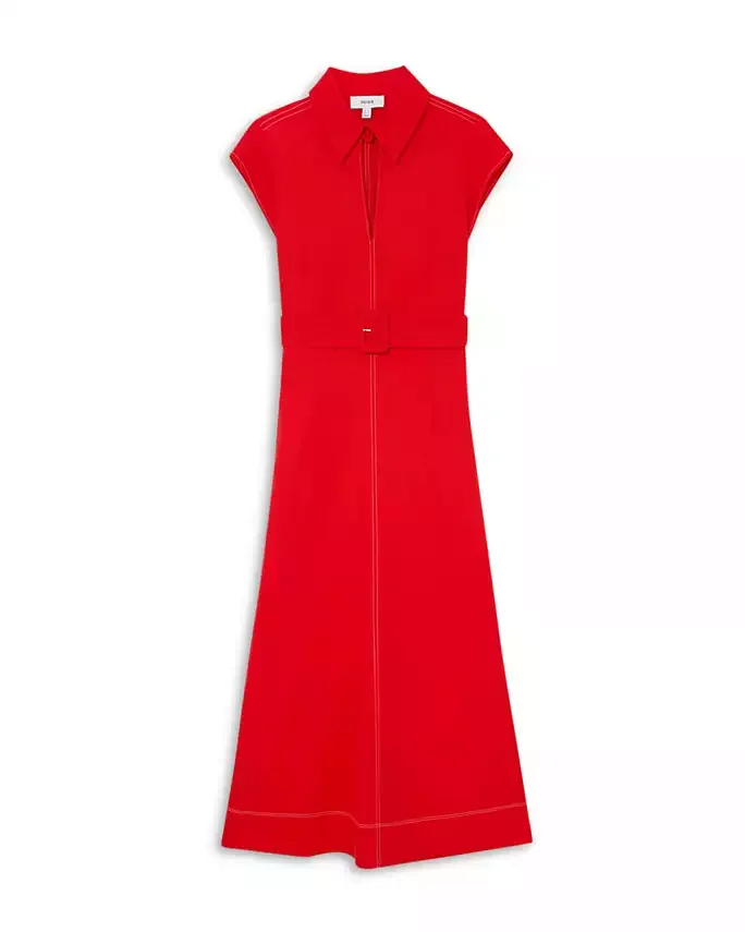 Belted Short Sleeve Midi Dress