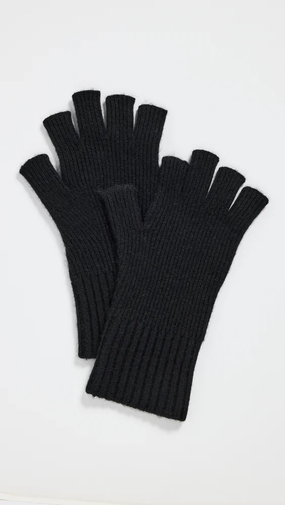 Cashmere Blend Rib Knit Fingerless Gloves