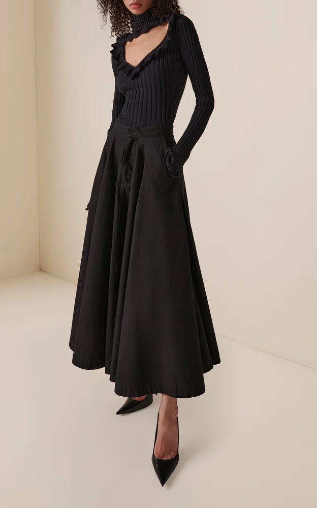 Godet Cotton Maxi Skirt