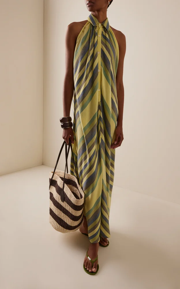 The Halter Striped Cotton Midi Dress
