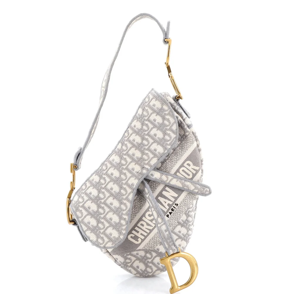 Dior Saddle Handbag Logo Embroidered Oblique Canvas Medium, Gray