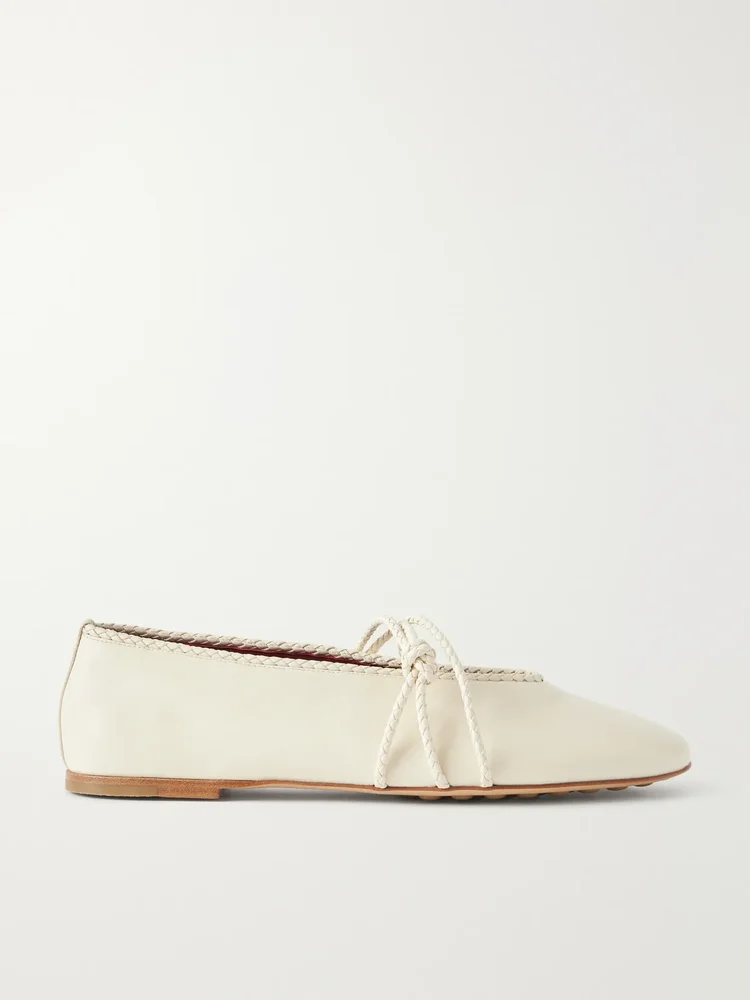 Rosa intrecciato-trimmed leather ballet flats