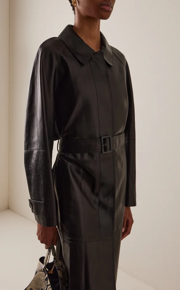 Oversized Belted Leather Trench Coat