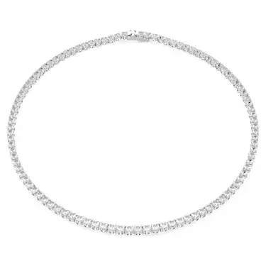 Matrix Tennis necklace, Round cut, White, Rhodium plated