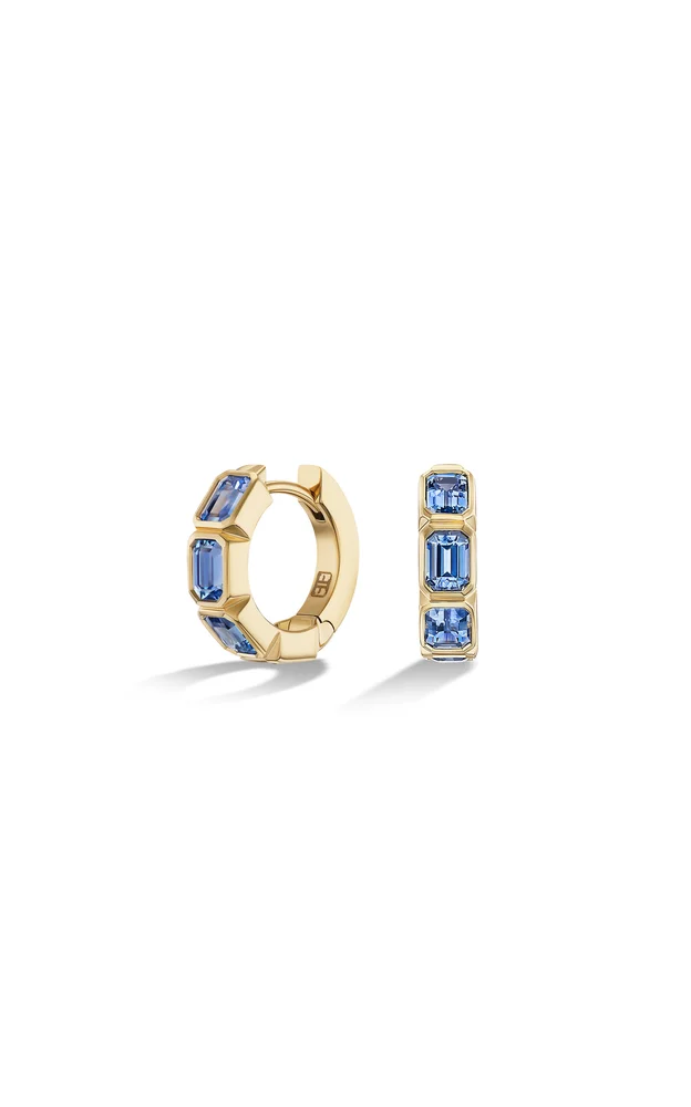 14K Yellow Gold Sapphire Hoop Earrings