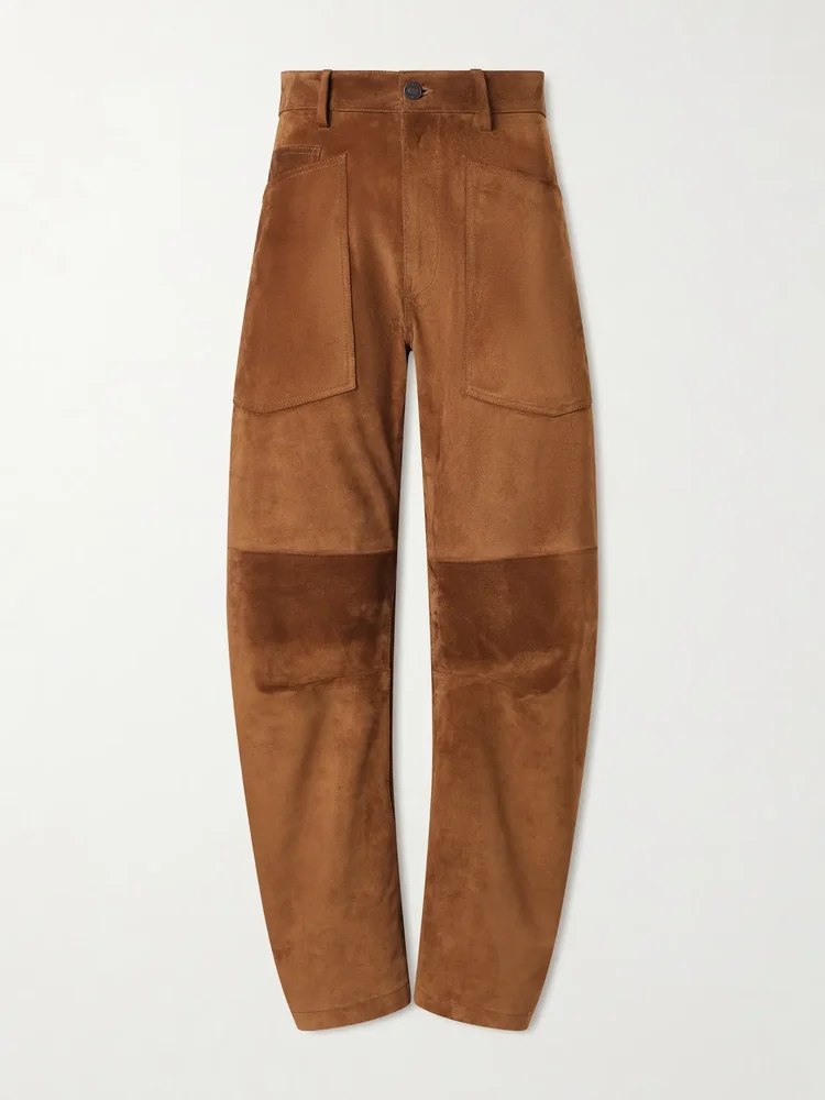 Shon suede barrel-leg pants