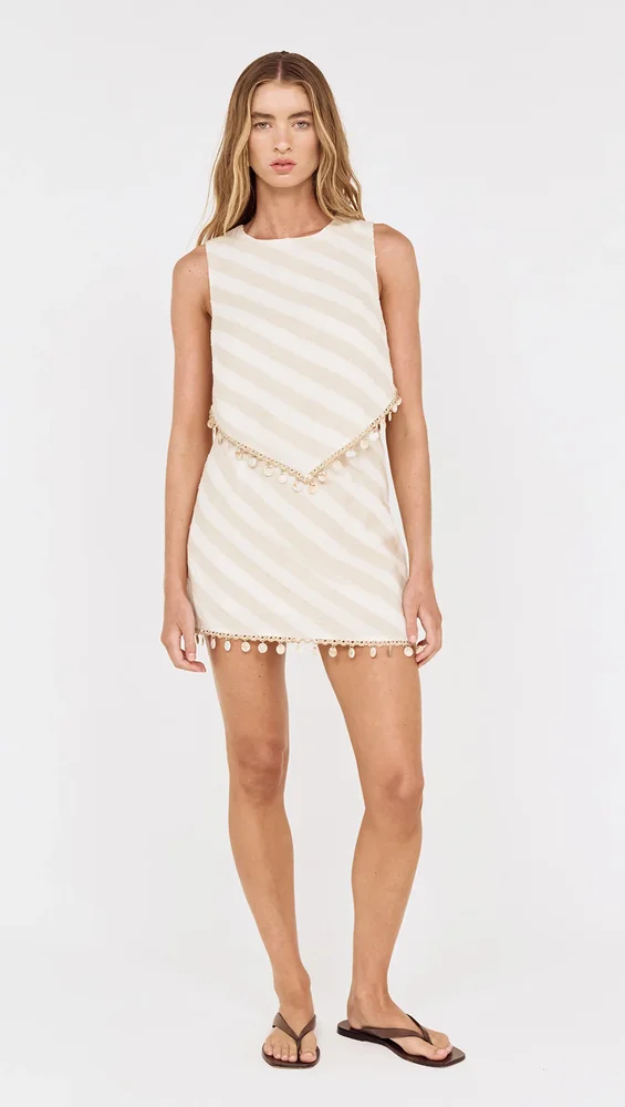 Cotton Linen Blend Mini Skirt with Shell Detail