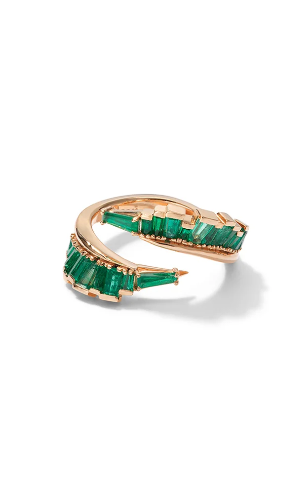 Ruched Open Coil 20K Rose Gold Emerald Ring
