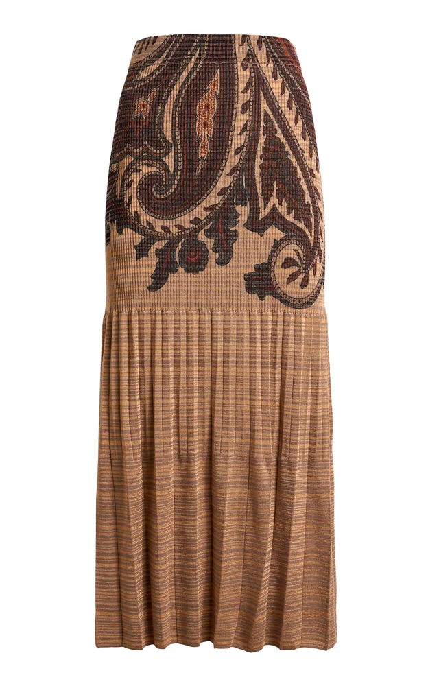 Patterned Knit Wool-Blend Midi Skirt