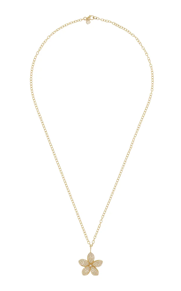 Large Plumeria 14K Gold and Diamond Necklace