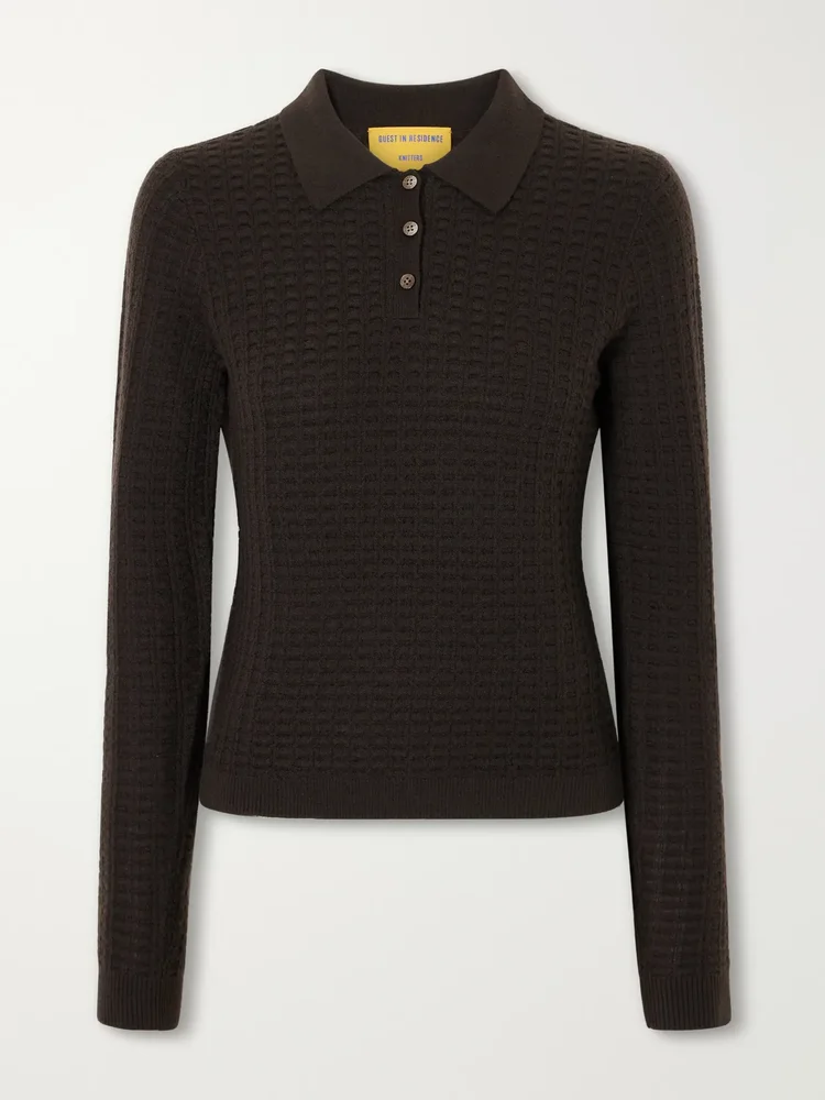 Shrunken Waffle cashmere polo sweater